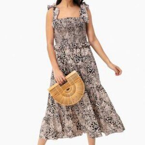 REBECCA TAYLOR LEOPARD SMOCKED MIDI, L